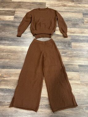 SHEIN Chocolate Brown Wide-Leg Knit Pants